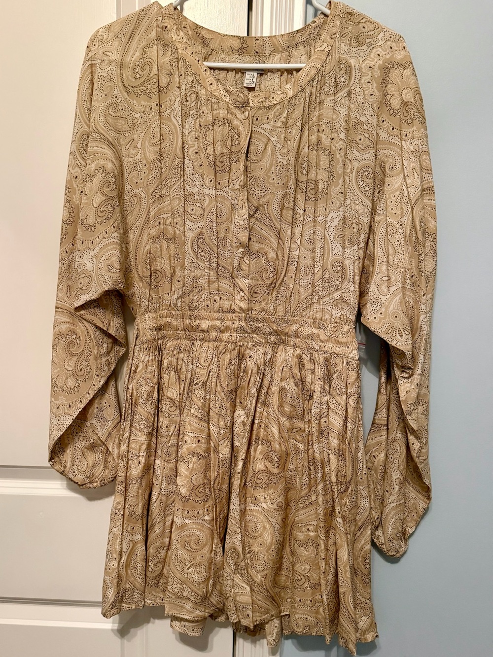 Beige Paisley Long Sleeve Tunic Dress